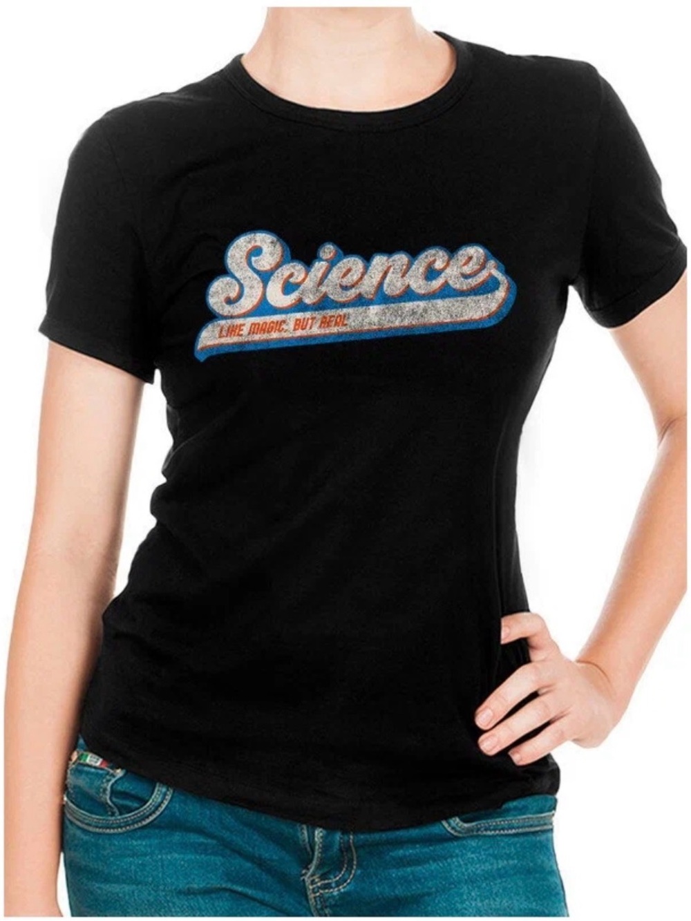 Science Graphic Print T-Shirt Women’s XXS Black Crew Neck Short Sleeve